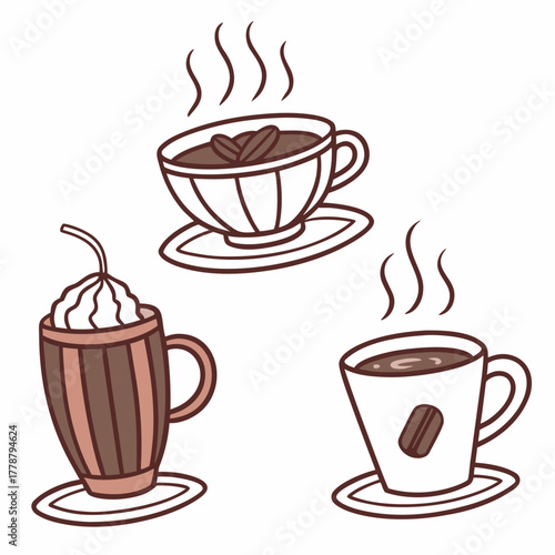 Three cups of coffee, vector illustration, design