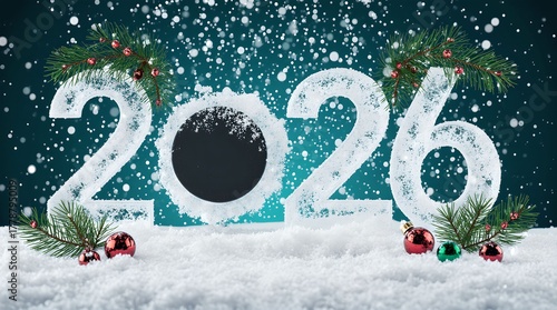 New Year 2026 celebration with a hockey theme and puck