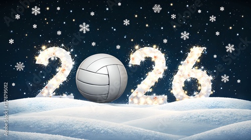 Celebrate the New Year 2026 with volleyball and fireworks in the snow.