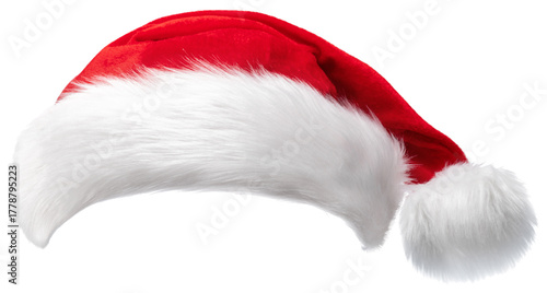 Santa Hat or Christmas Hat isolated on white background. Symbol of Christmas and New Year holiday and happiness. Cut out PNG file.