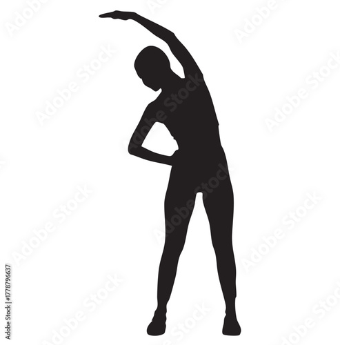 Woman Stretching Silhouette Isolated on White Background.
