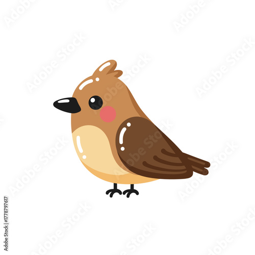 Cute cartoon bird character with brown feathers and cheerful expression  