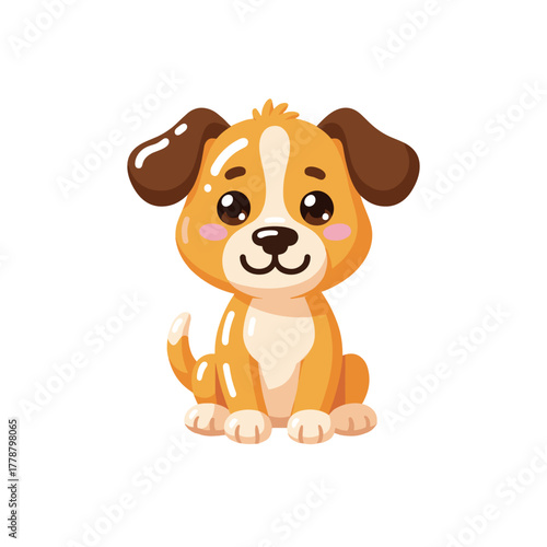 Cute cartoon dog sitting with a cheerful expression on white background  