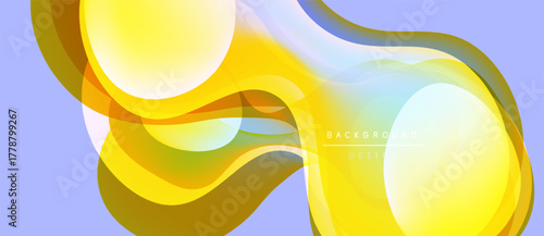 Abstract fluid shapes, yellow hues dominate. Soft gradients create dynamic flow, modern design element. Light reflects, smooth curves present.