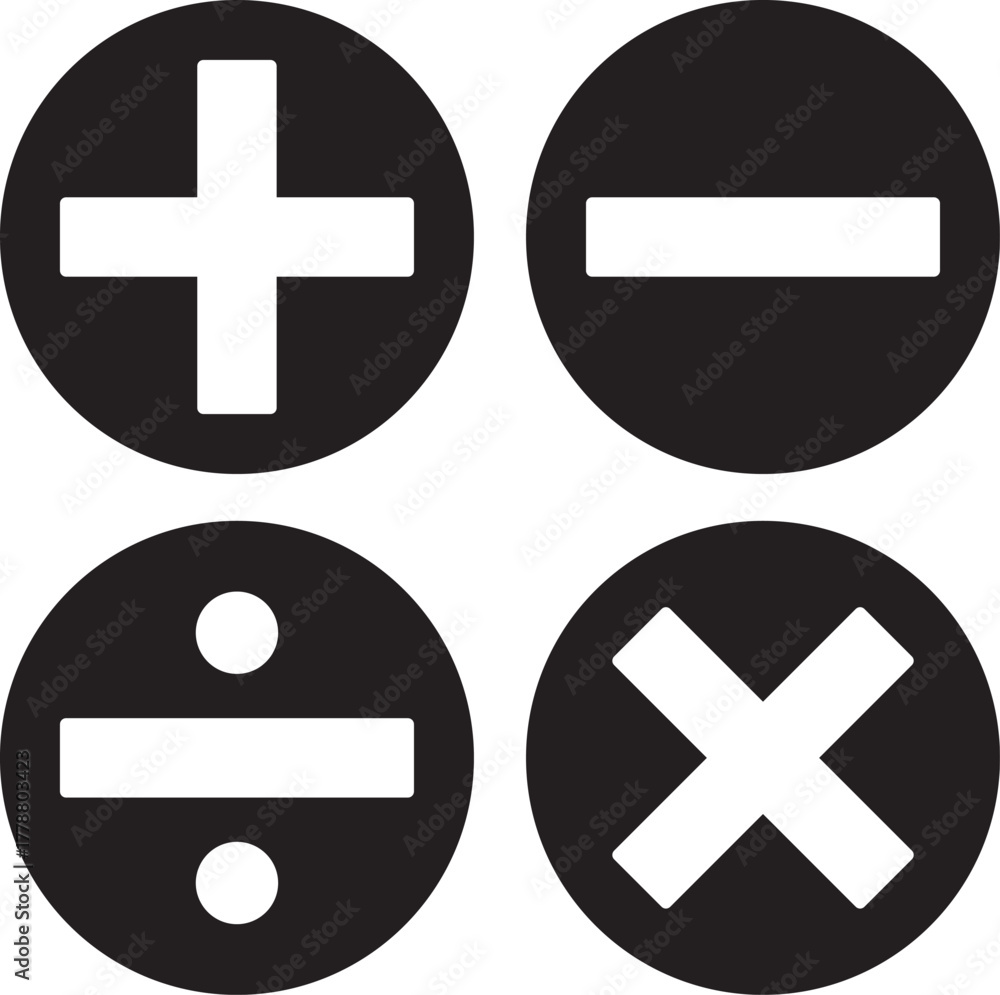 Fototapeta premium Math Operations Icon Set in Circles