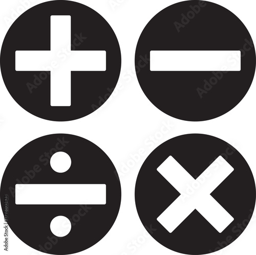 Math Operations Icon Set in Circles