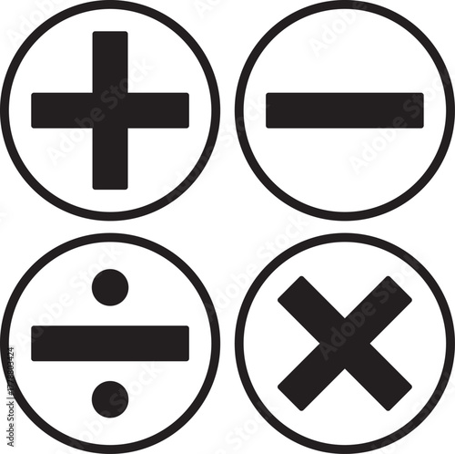 Math Symbol Icon Set in Circles