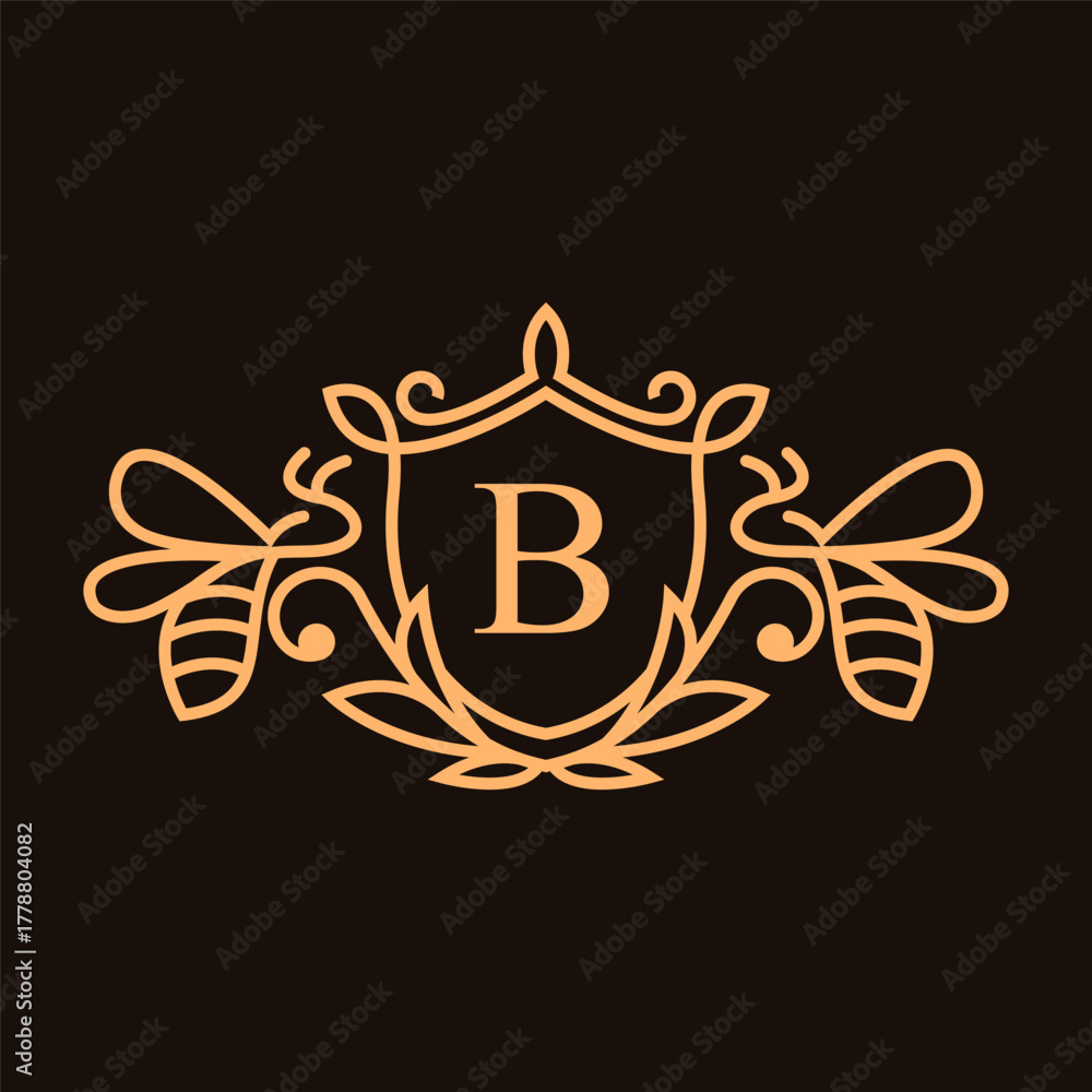 Obraz premium Queen bee luxury logo. Bee honey graphic design template vector illustration