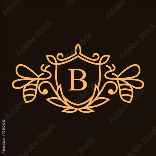 Queen bee luxury logo. Bee honey graphic design template vector illustration