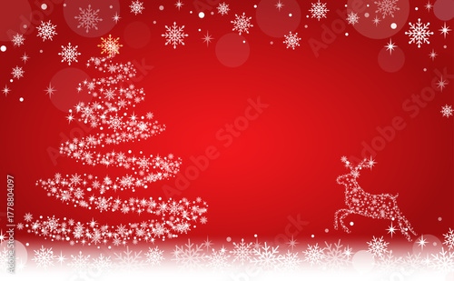 Sparkling Christmas Background Snowflakes Christmas Tree and Reindeer