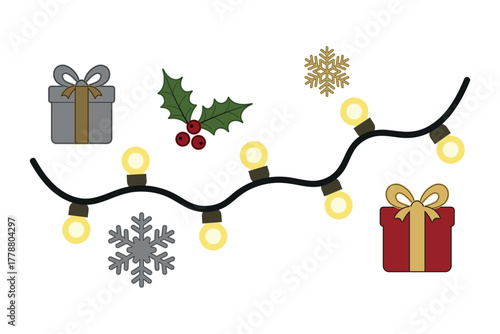 Vector illustration of christmas lights and decorations isolated on white background create festive mood