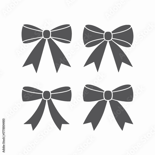 Ribbon bow silhouette vector icons set, Decorative, Elegant black ribbon bow, Vector silhouette, Minimal,  Holiday decoration, Gift wrapping designs, Stylish, Graphic Design, Classic, Designers, tie, 