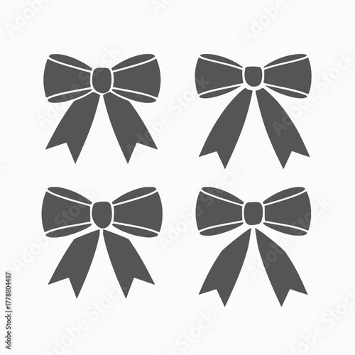 Ribbon bow silhouette vector icons set, Decorative, Elegant black ribbon bow, Vector silhouette, Minimal,  Holiday decoration, Gift wrapping designs, Stylish, Graphic Design, Classic, Designers, tie, 