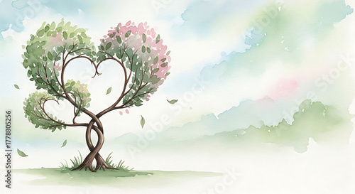 Watercolor heart trees with copy space 10833783 1