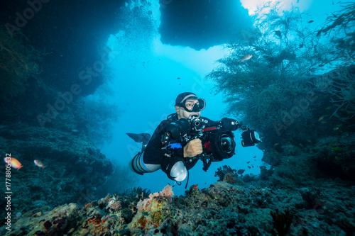 Wallpaper Mural Scuba diver exploring the ocean floor in the Maldives Torontodigital.ca