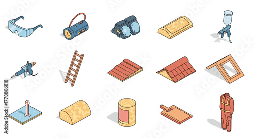 Isometric tools and equipment for construction and renovation projects