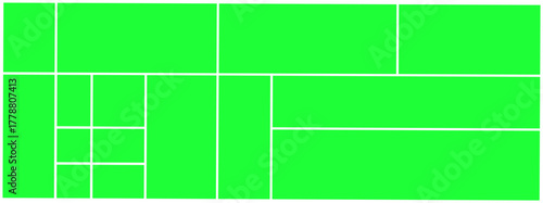 Modern green collage grid layout with clean geometric rectangles and white divider lines, ideal for photo mosaics, design mockups, social media or portfolio templates.

