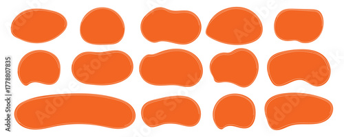 A set of hand-drawn text boxes. A collection of colorful orange frames. Empty speech bubbles. Vector.