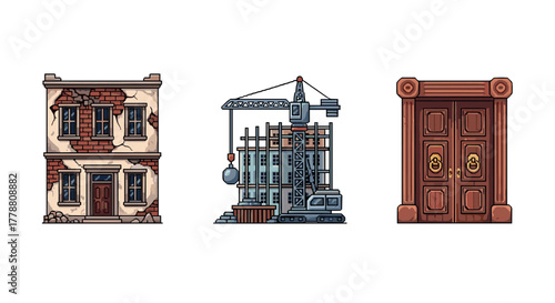 Transformation of a building from old to new in three stages with construction detail
