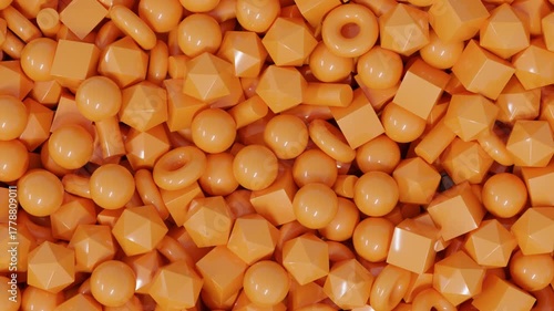 Dynamic 3D animation showcasing rolling orange geometric shapes in energetic collisions, designed for sleek minimal backdrops, creative motion sequences, and modern abstract branding