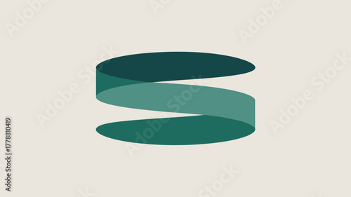 A teal ribbon spiraling on a light beige background in a simple graphic design illustration style
