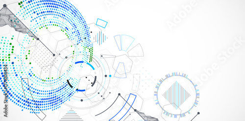 Abstract background. Scientific and technological concept with the use of technical elements formed in the shape of a circle. Vector