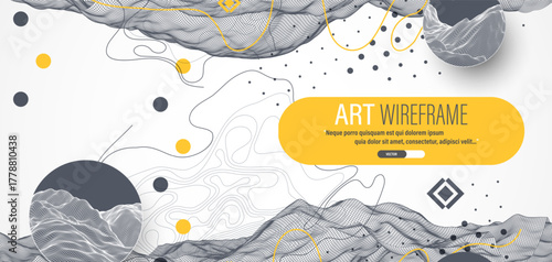 The abstract wave is made in a frame style. Template for science and technology presentation. Vector art.