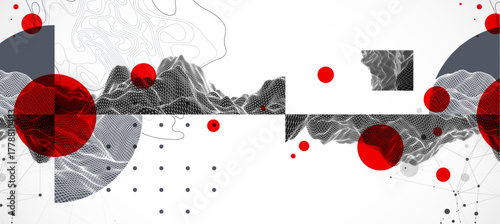 Abstract composition with wireframe art elements. Vector