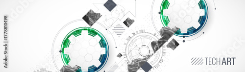 Abstract background. Scientific and technological concept with the use of technical elements formed in the shape of a circle. Vector.