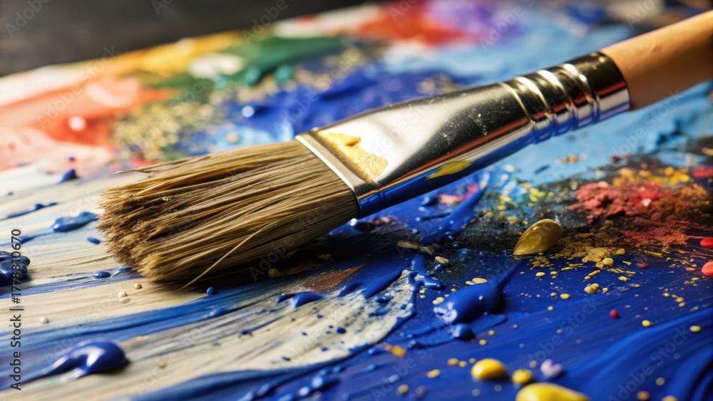 Fototapeta premium Vibrant colors splatter on a pristine canvas as the artist's brush dances across the surface
