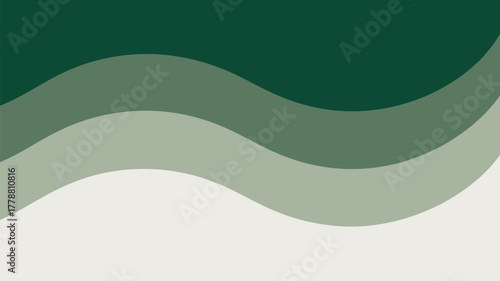Abstract background with wavy layers of green shades fading into a light neutral color