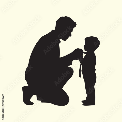 Father adjusting son's tie silhouette child family