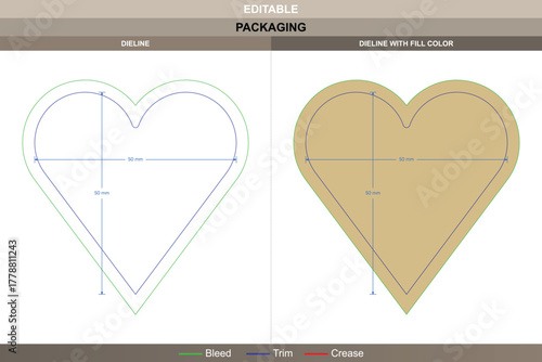 Custom dimensions labels love dieline drawn through vector detailing refining printing surface packaging form die line heart pattern defines creative romantic label layout