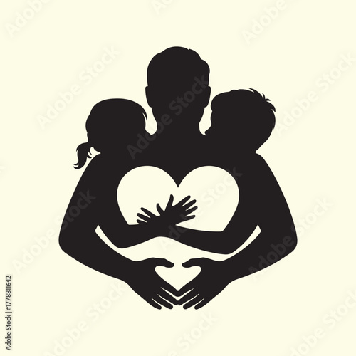 Father embracing two children forming a heart shape