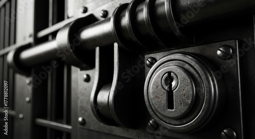 Intricate detail of a lock, suggesting security and confinement.