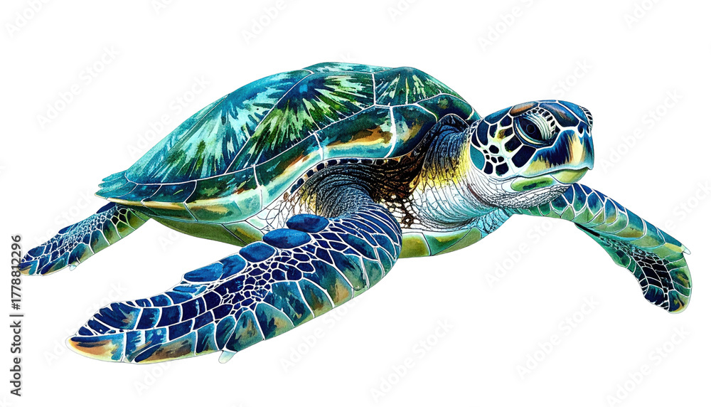 Fototapeta premium Colorful sea turtle with intricate shell pattern