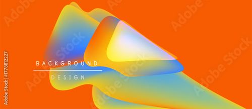 Abstract fluid shapes overlap, creating vibrant color gradients. Orange background emphasizes flowing design elements. Modern aesthetic.