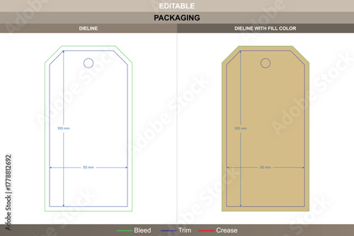 Custom dimensions hangtags cards double bevel dieline drawn through vector precision refining printing finish packaging fold die line edge maintains stylish double cut design