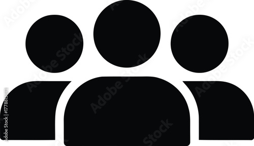 Simple black silhouette icon representing a group of three people or team members