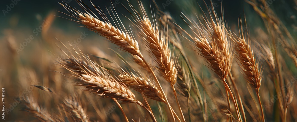 Fototapeta premium The rye grain plant stands tall like golden soldiers basking in natural light.