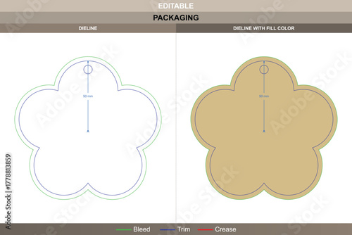 Custom dimensions cloud shaped ring tag cards dieline structured with vector mapping refining printing definition packaging form die line curve ensures soft cloud contour look
