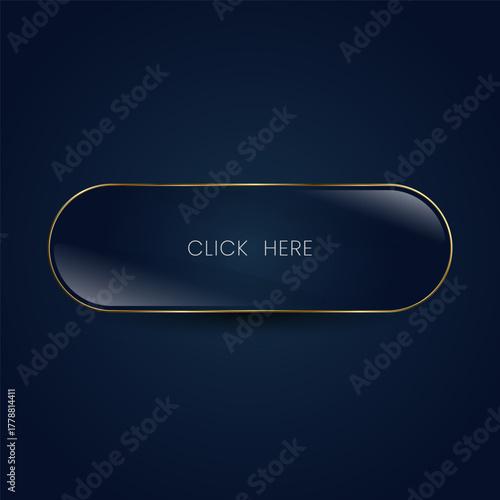 The Elegant black web button with gold outline and soft shine, perfect for premium websites. Vector illustration