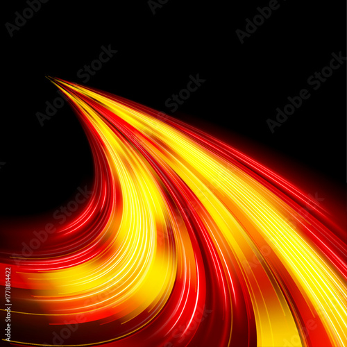 Glowing loops of neon light float in a dark void, pulsing rhythmically. Energy flows suggest motion and high-tech dynamics. Great for cyberpunk-themed designs.