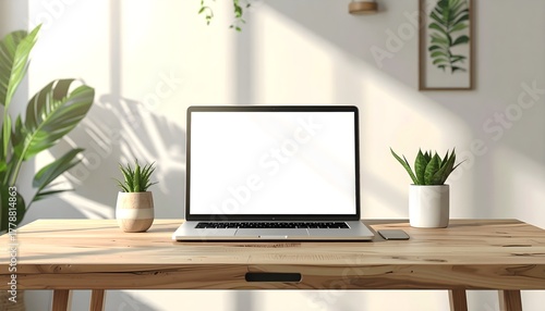 Inspiring workspace with laptop mockup on wooden desk for a modern professional