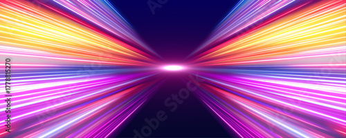Bright electric spirals rotate and collide in vibrant neon colors. Motion blur adds depth and speed. Ideal for sci-fi backgrounds and digital banners.