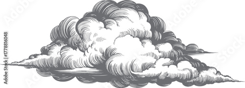 Realistic Cloud Vintage Engraving Illustration, Hand-Drawn Sky Element for Weather, Nature and Retro Design Concept