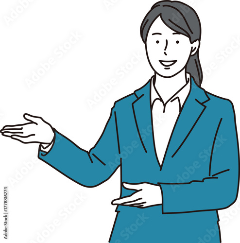 おすすめを紹介する女性ビジネスパーソンのイメージイラスト素材