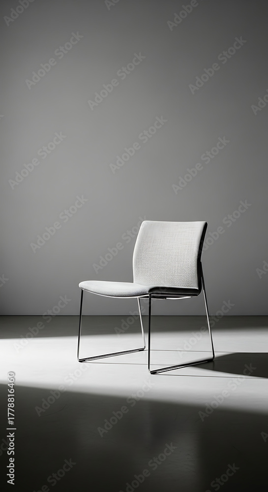 Obraz premium A single modern chair sits alone under a spotlight in an empty room