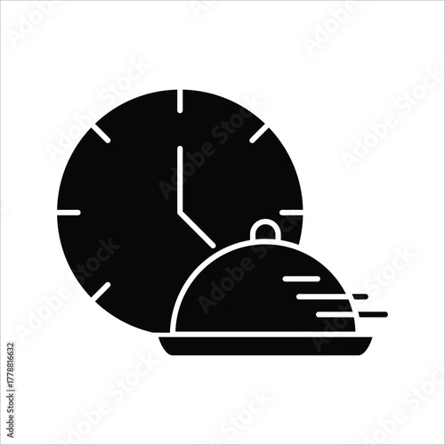 Clock and fast food tray icon symbolizing prompt delivery, quick meal preparation, and efficient restaurant service for mobile apps