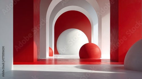 Abstract red white archway interior